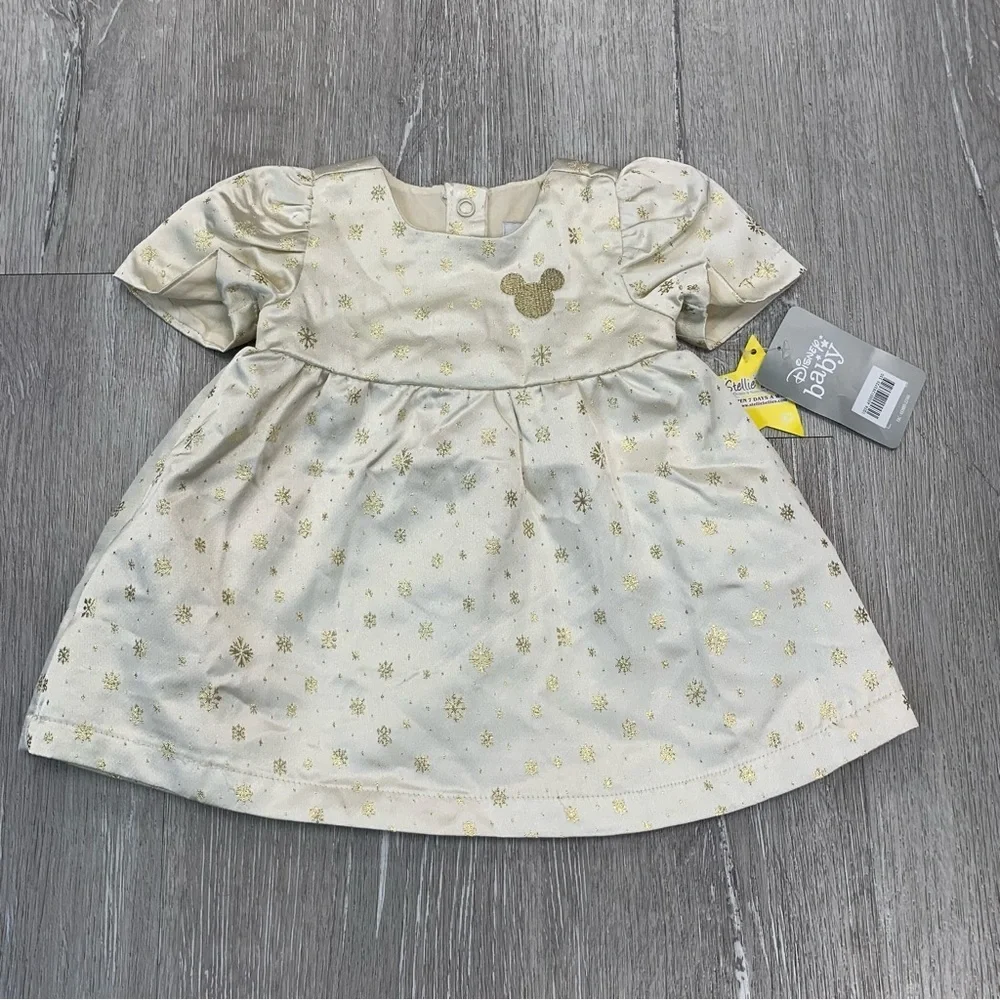Disney Cream Dress with Gold Snowflake & Mickey Accents